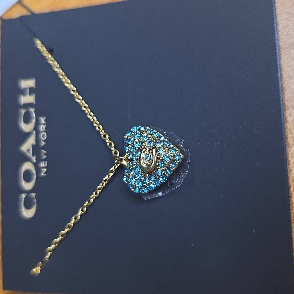 Coach Gold Necklace with Blue Heart Pendant - Picture 2 of 4